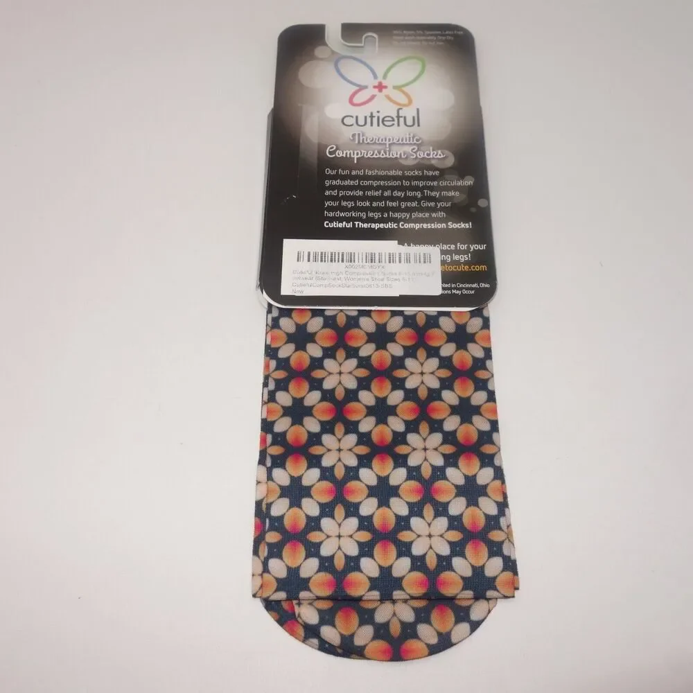NEW Cutieful Therapeutic Compression Socks Fits Size 5-11 Fall Flowers Starburst